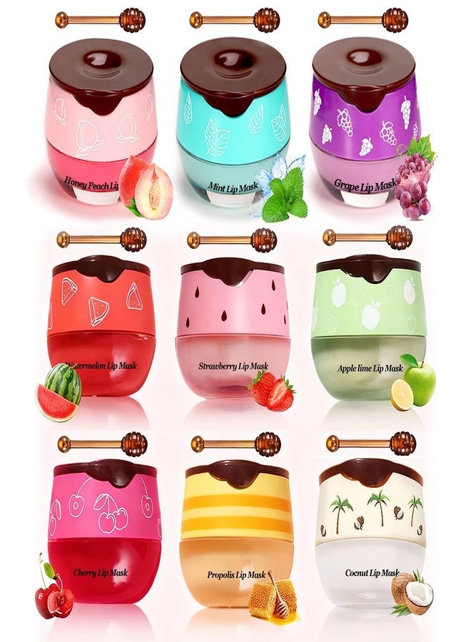 Tiejdhr Honey Lip Balm, Strawbemy Apple Watermelon Cherries, Coconuts, Peaches, Grapes, Mint Lip Mask, Moisturizing Lip Sleeping Mask, Hydrate Repair Prevent Dry Cracked Lip (9 Flavors) - Image 1